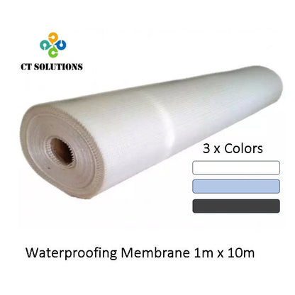 Waterproofing membrane 1m x 10m supplied by CT Solutions Africa Pty ltd. 3 different colors white, blue and black